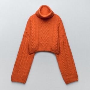 Cozy Orange Cable Knit Turtleneck Sweater